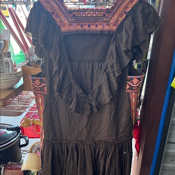 Free People Dark Brown Dress with Pink Embroidery - Picture 2 of 2